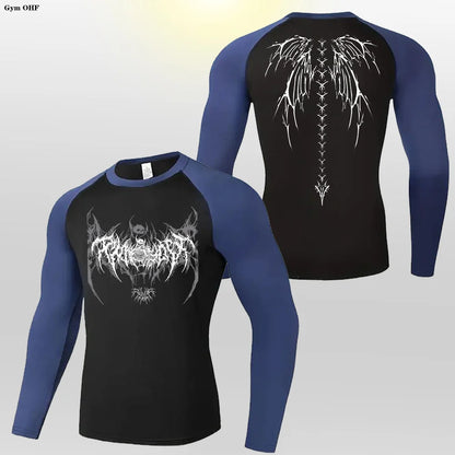 Camiseta de compresión con estampado de anime Y2K para hombre, para correr, de secado rápido, para fitness, gimnasio, transpirable, para deportes, Rash Guard, MMA 