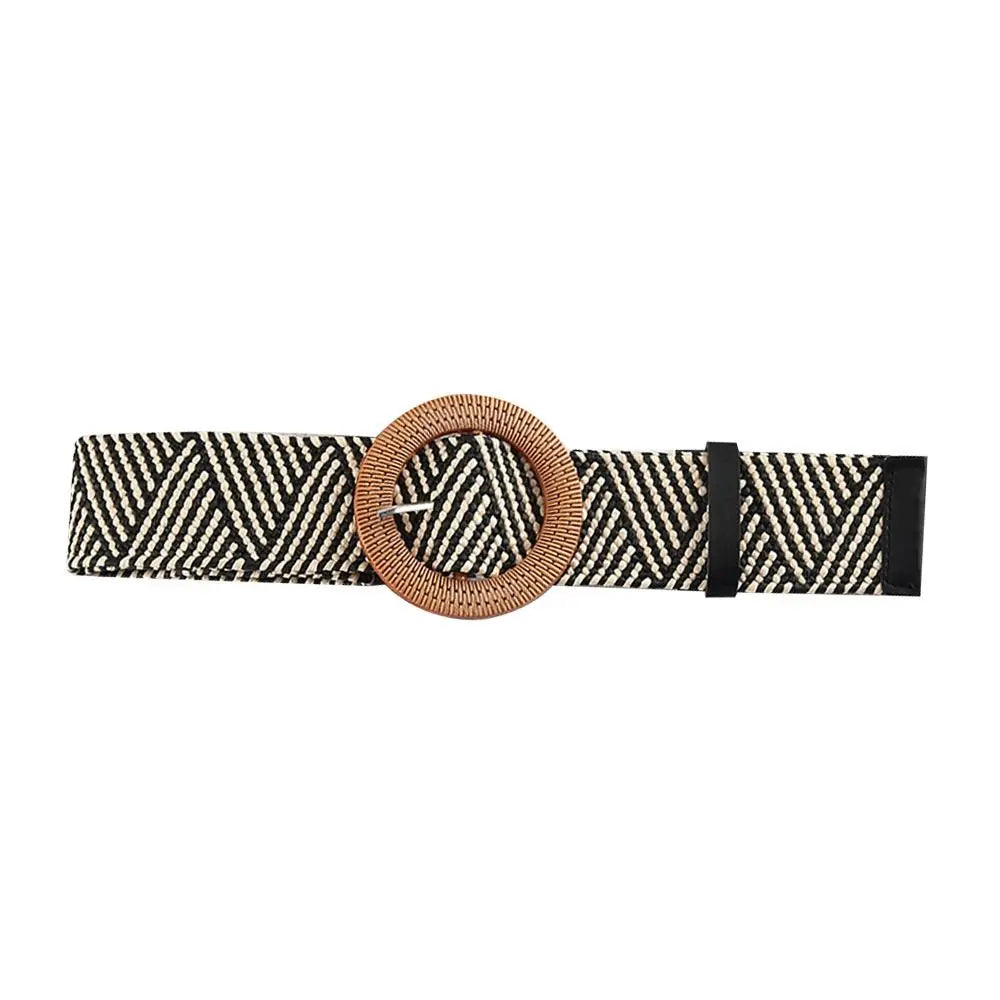 Summer Fashion Women Straw Belt Casual Bohemian Wide Summer Braided Waistbelt  Buckle Elastic Female Straw Waist Belt