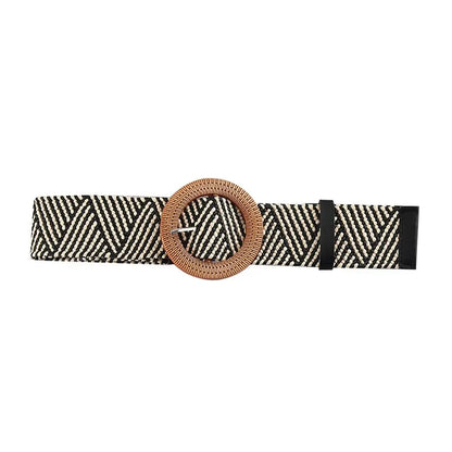 Summer Fashion Women Straw Belt Casual Bohemian Wide Summer Braided Waistbelt  Buckle Elastic Female Straw Waist Belt