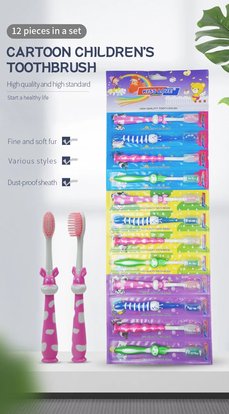 12pcs Children's soft bristled toothbrush, cleaning and protecting gums, suitable for babies aged