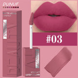 DUNUF  8-color matte velvet smooth easy-to-apply square tube lip gloss waterproof three-dimensional plumping lipstick