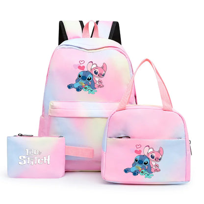 3pcs Disney Lilo Stitch Colorful Backpack with Lunch Bag for Women Student Teenagers Rucksack Casual School Bags Sets
