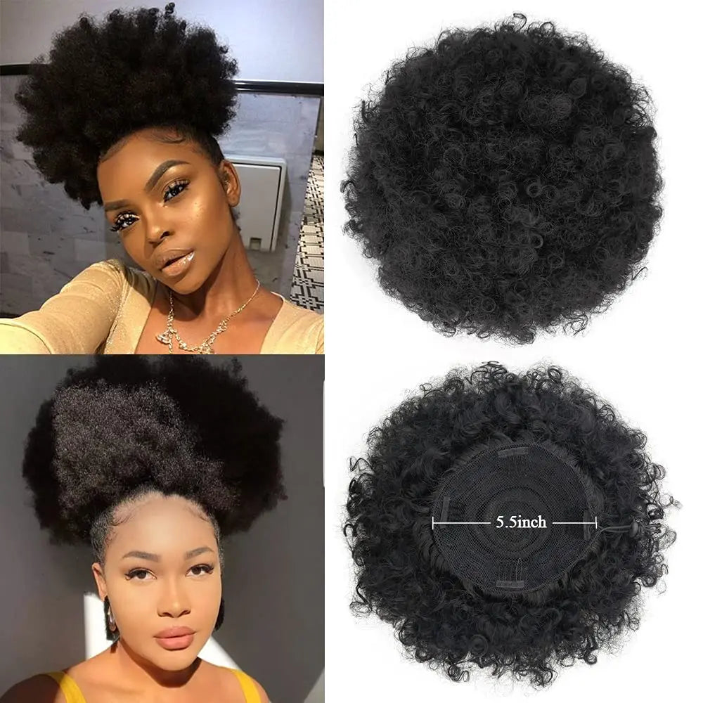 Sintético grande afro puff cordão rabo de cavalo kinky encaracolado bun hairpiece africano americano clipe em updo extensões para preto