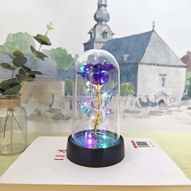 Rosa eterna LED de aluminio, rosas artificiales, decoración para bodas, Navidad y San Valentín. 