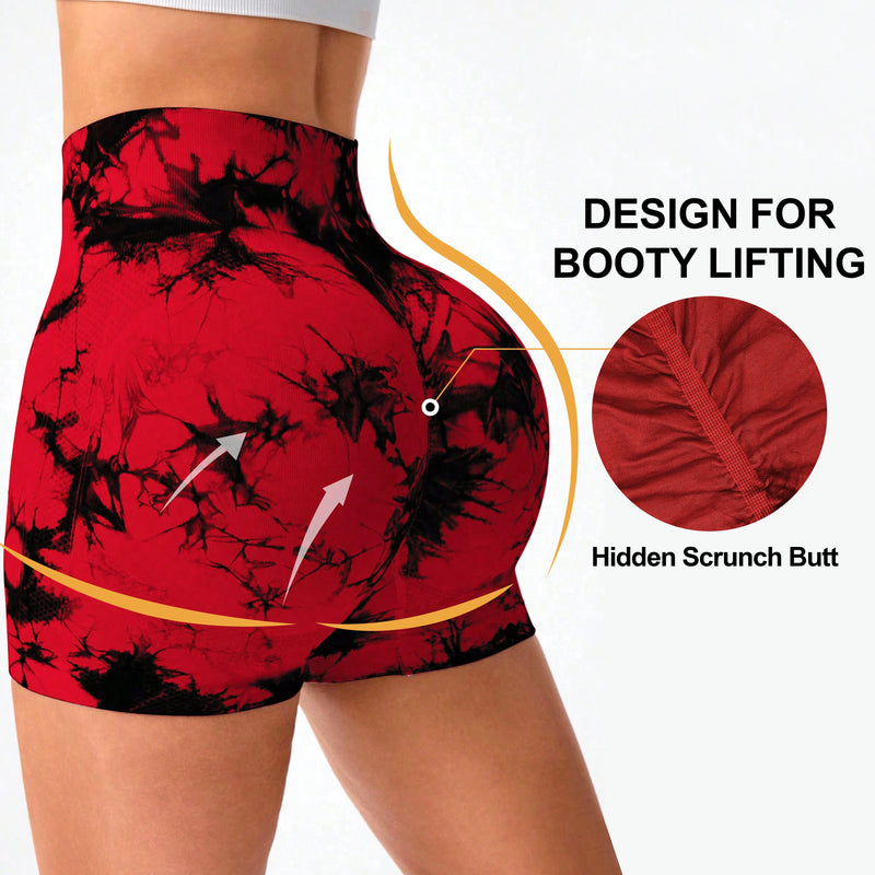High Stretch Butt Lifting Tie Dye Fitness Shorts Women High Waist Summer Sport Yoga shorts Outdoors Sportwear