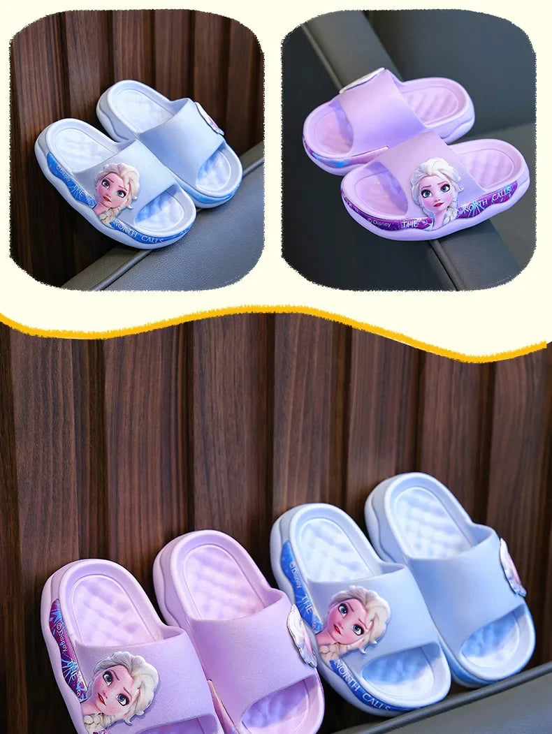 Sandalias y pantuflas de baño para niñas de Disney con diseño de princesa Elsa y suela suave antideslizantes de verano