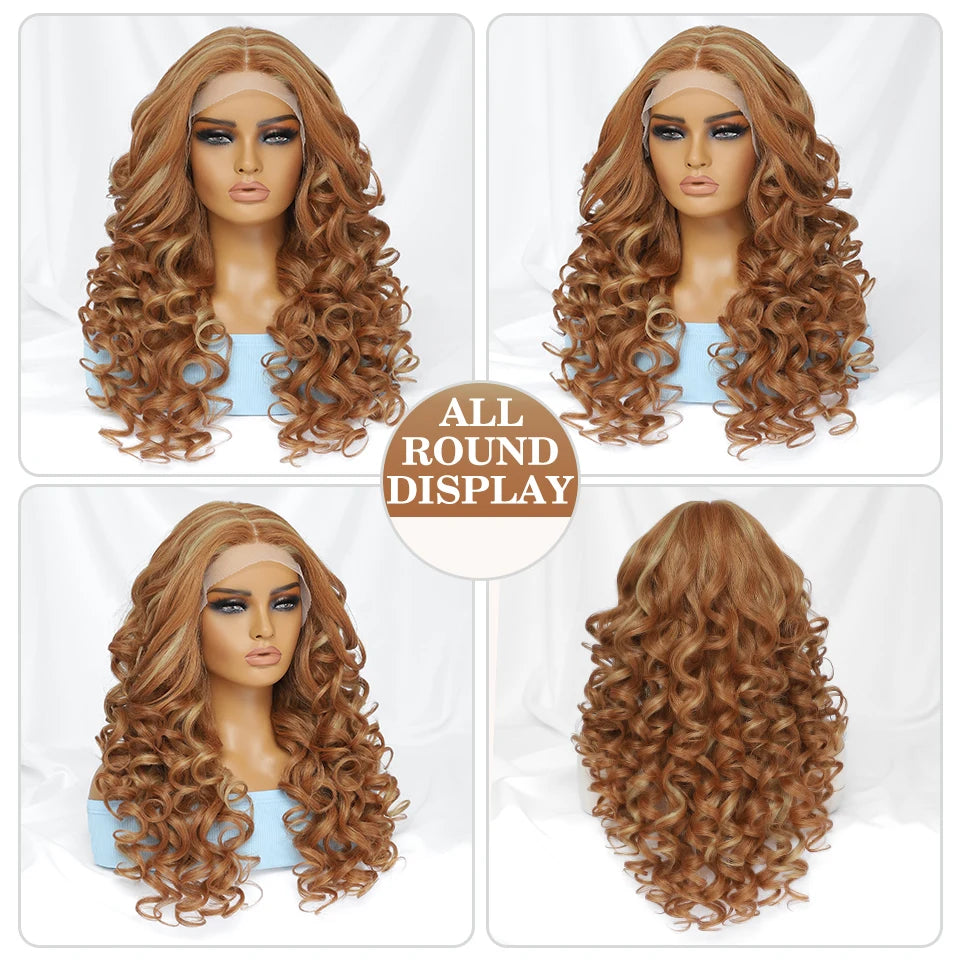 Black Brown Curly Wig Synthetic Lace Front Wigs For Women Blonde Orange Female Lace Wig 13X4.5X1 Cosplay Hair Daily Use