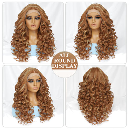 Black Brown Curly Wig Synthetic Lace Front Wigs For Women Blonde Orange Female Lace Wig 13X4.5X1 Cosplay Hair Daily Use