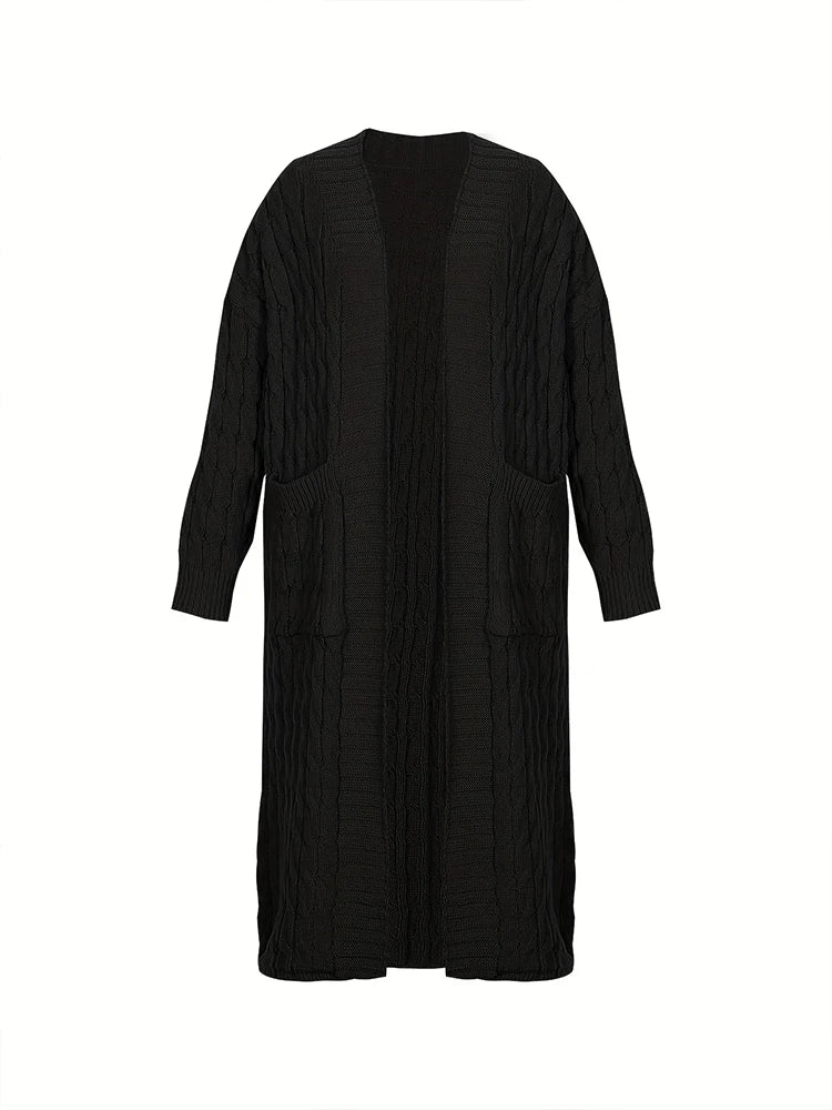 Plus Size Women's Sweater Fashion Casual Cardigan Solid Colour Knitted Sweater Cardigan with Pocket Autumn and Winter Best