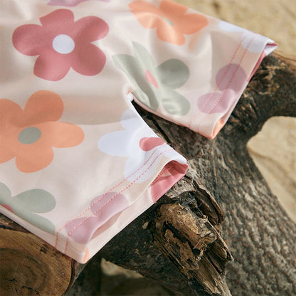 Trajes de baño de verano para niñas y niños pequeños, de manga larga, con estampado floral/tropical, con cremallera y sombrero.