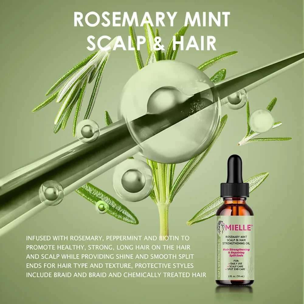 Óleo essencial para o crescimento do cabelo, tratamento nutritivo para fins divididos e orgânicos secos, cuidados capilares, nutrição, hortelã, hortelã