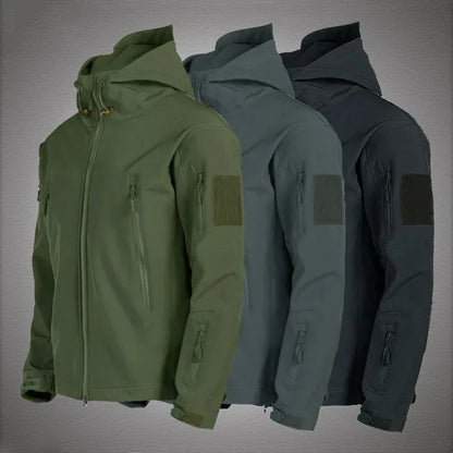 TRAF 2024 Nueva chaqueta de piel de tiburón de moda, suave y táctica, resistente al viento, impermeable, con capucha para hombre.