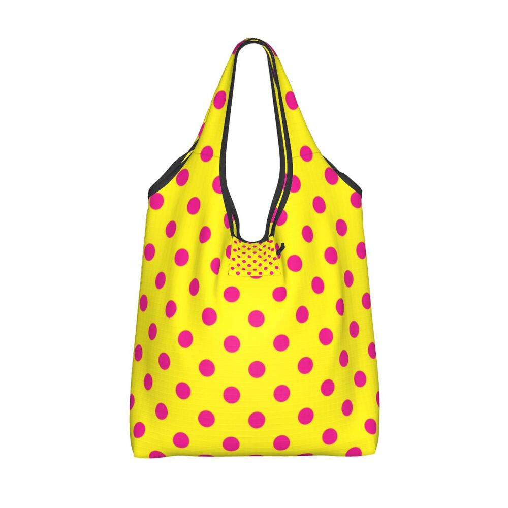 Custom Recycling Classic Black And White Polka Dot Shopping Bag Women Tote Bag Portable Grocery Shopper Bags