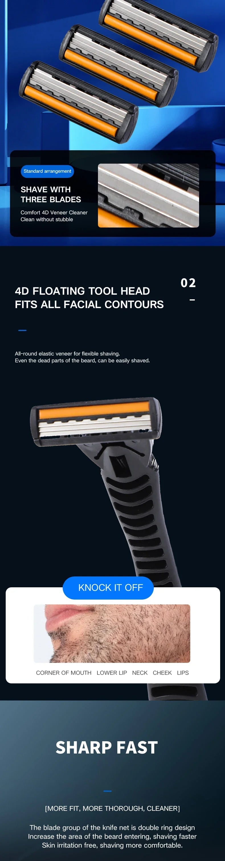 Maquinilla de afeitar de diseño nuevo para hombres, afeitadora de tres capas, afeitadora reutilizable, cuchilla importada, herramienta múltiple, cabezal de cambio