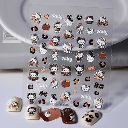Sanrio Anime 5D Nail Stickers Hello Kitty Kurome Cartoon Stickers Nail Decoration Cute Melody Nail Art Decals Nail Art Supplies
