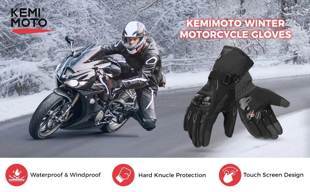 KEMiMOTO Winter Motorcycle Gloves CE Protective Black Guantes Moto Invierno Warm Touch Screen Waterproof Windproof Gloves