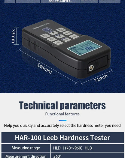 Leeb Hardness Tester Portable Rebound Meter Durometer HL、HB、HRB、HRC、HRA、HV、HS for Metal Steel Without Standard Block