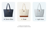LEE Unisex Utility Canvas Leather Zipper Tote Bag Casual Denim Daily Shopping Handbag Women Men Durable Student School Book Bag