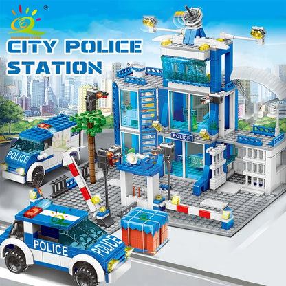 HUIQIBAO - Juego de 753 bloques de construcción de comisaría de policía para niños, figuras de coche DIY, juguetes educativos para niños, regalo para adultos