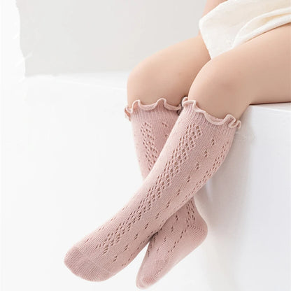 3 Pairs Baby Girls Socks Summer Solid Lace Knee High Frilly Sock Infant Newborn Toddler Soft Cotton Long Mesh Socken