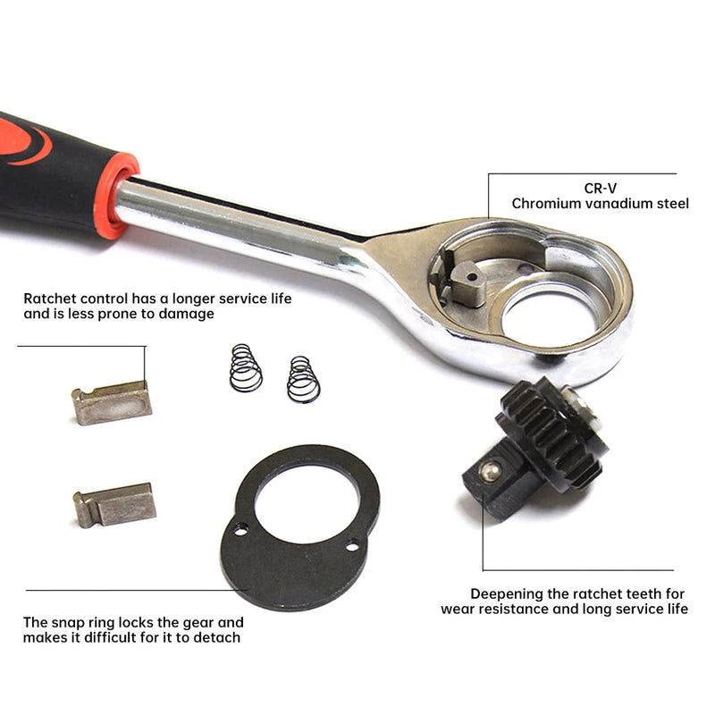 12pcs Socket Ratchet Handle Wrench Set 1/4 3/8 1/2 Spanner Kit With Extension Rod and 10 Common Sockets Car Repair Hand Tools