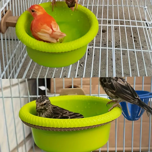 Small Bird Cage Bath Tub with Mounting Ring Bright Green Plastic Bowl for Parrot Canary Bathing Feeding 12cm Diameter