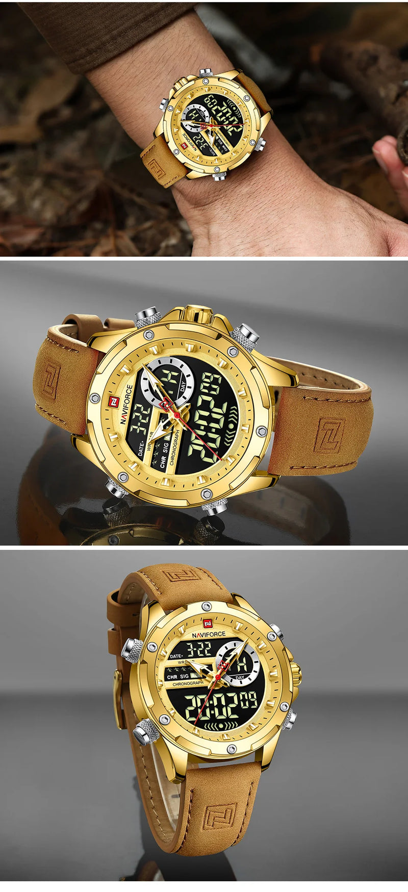 NAVIFORCE Digital Men Military Watch Waterproof Wristwatch LED Quartz Clock Sport Watch Male Big Watches Men Relogios Masculino