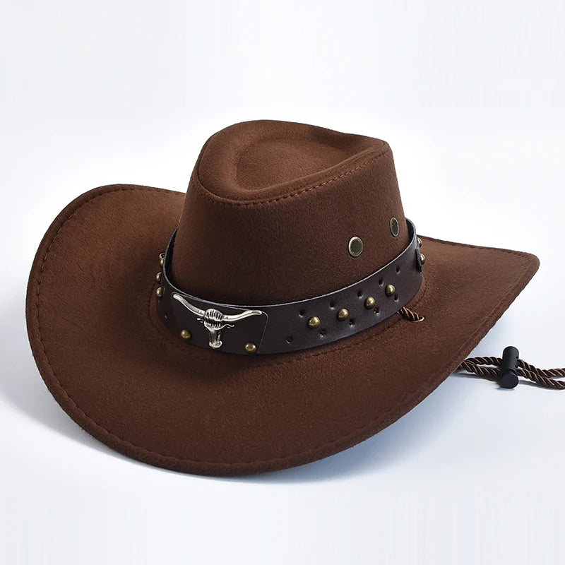 Artificial Suede Western Cowboy Hats Vintage Wide Brim Gentleman Cowgirl Jazz Hat Holiday Party Cosplay Hat