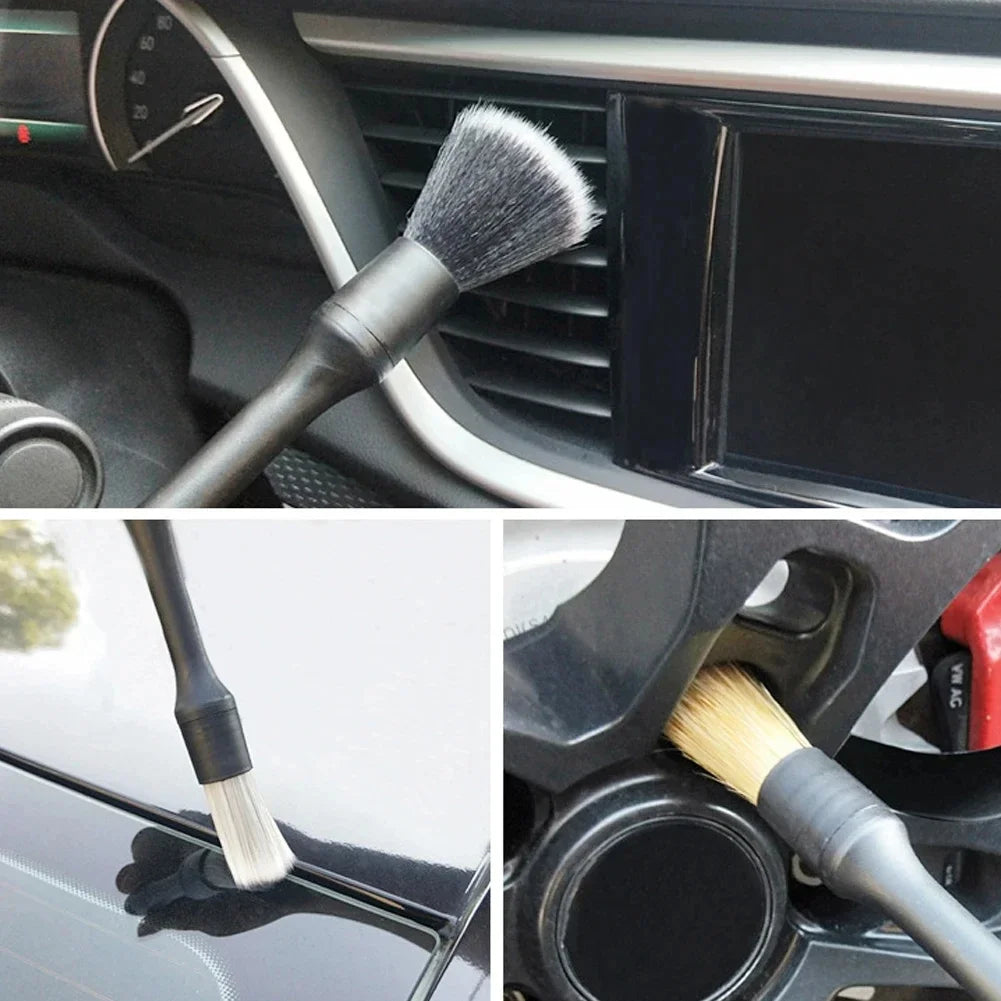 Juego de 3 cepillos para detalles interiores de automóviles, de lana sintética suave, para limpiar el panel de instrumentos y la salida del aire acondicionado.