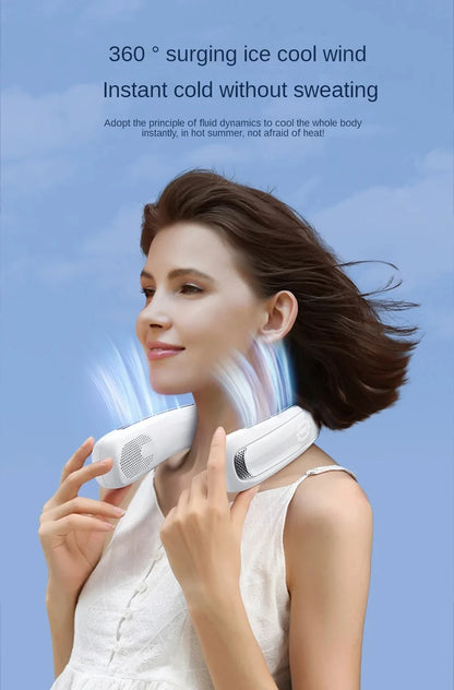 15000mah Portable Neck Fan Smart Digital Display USB Rechargeable Outdoors Bladeless Silent Cooling Neck Fan