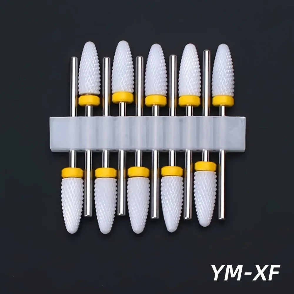 10pcs Ceramic Nail Drill Bits Set, Electric Manicure & Pedicure Milling Cutter, For Nail Polishing Machine