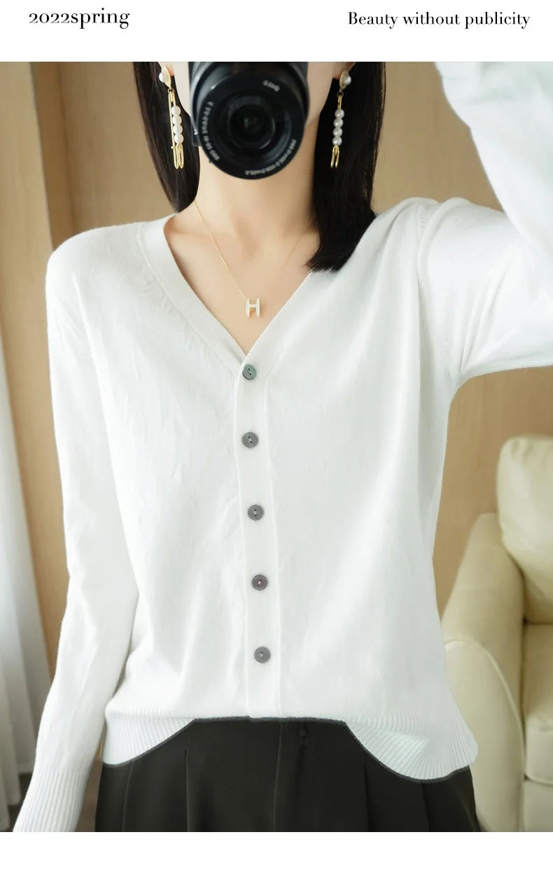 Cárdigan de punto de cachemira Andy de otoño, nuevo, con cuello en V, color liso, moderno, de alta calidad, cómodo, holgado e informal - GH021