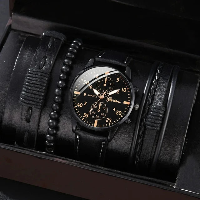 Reloj de pulsera de cuarzo para hombre, correa de cuero marrón, informal, de lujo, sin caja, 4 unidades, 2 unidades, 1 unidad 