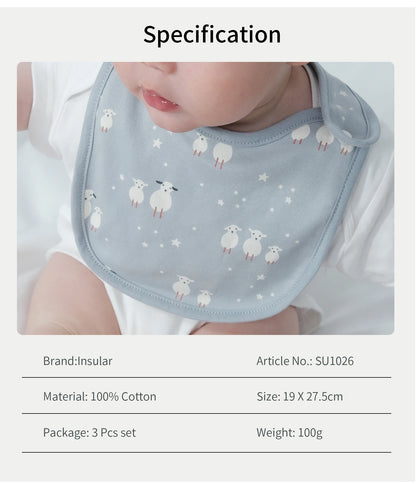 3pcs/set Baby Girl Boy Feeding Bibs Waterproof Apron Cartoon Towel Kids Toddler Dinner Bandanas Burp Cloths Baby Accessories