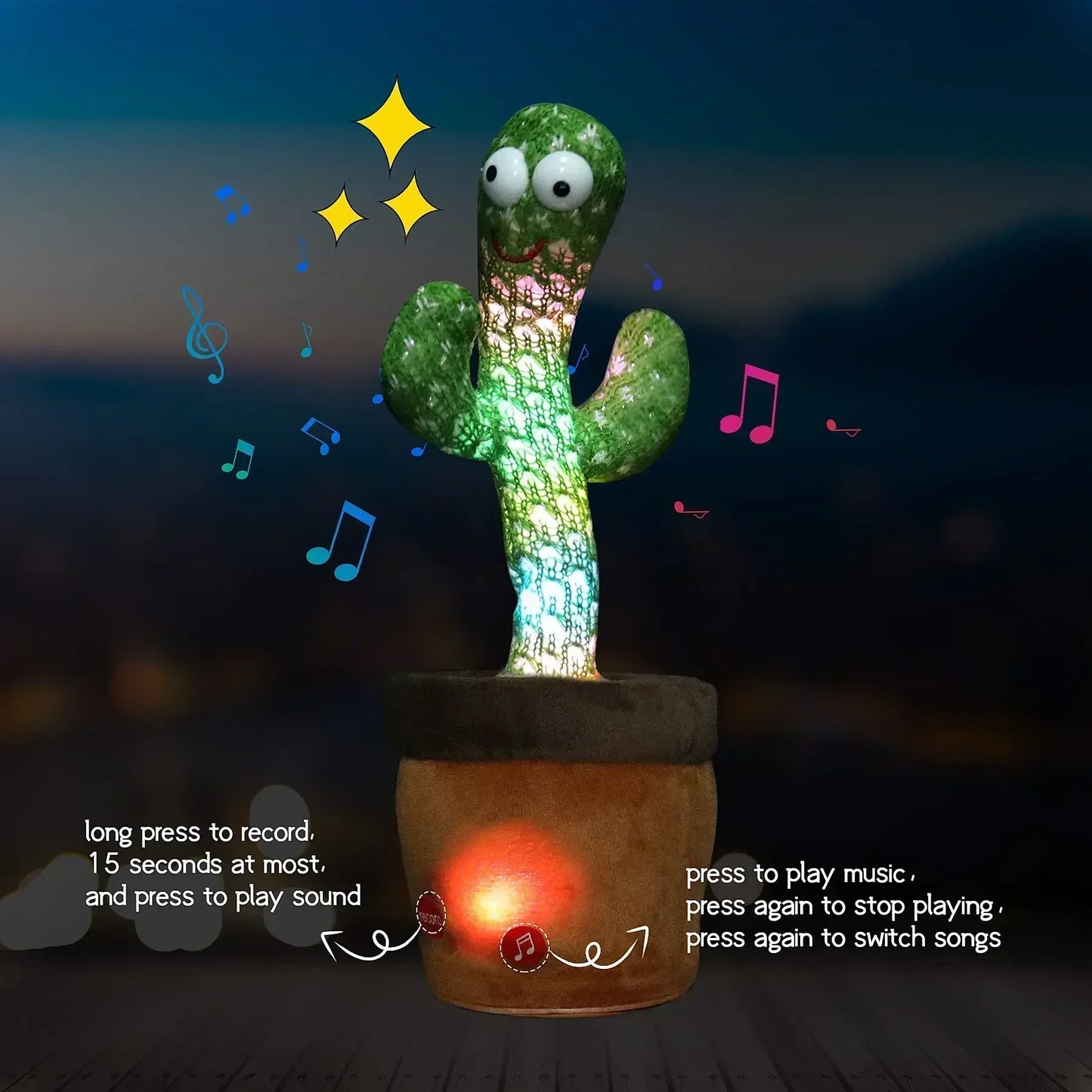 Brinquedo cacto dançante e falante para crianças, cacto solar, brinquedo de pelúcia eletrônico com 120 músicas, presentes de aniversário