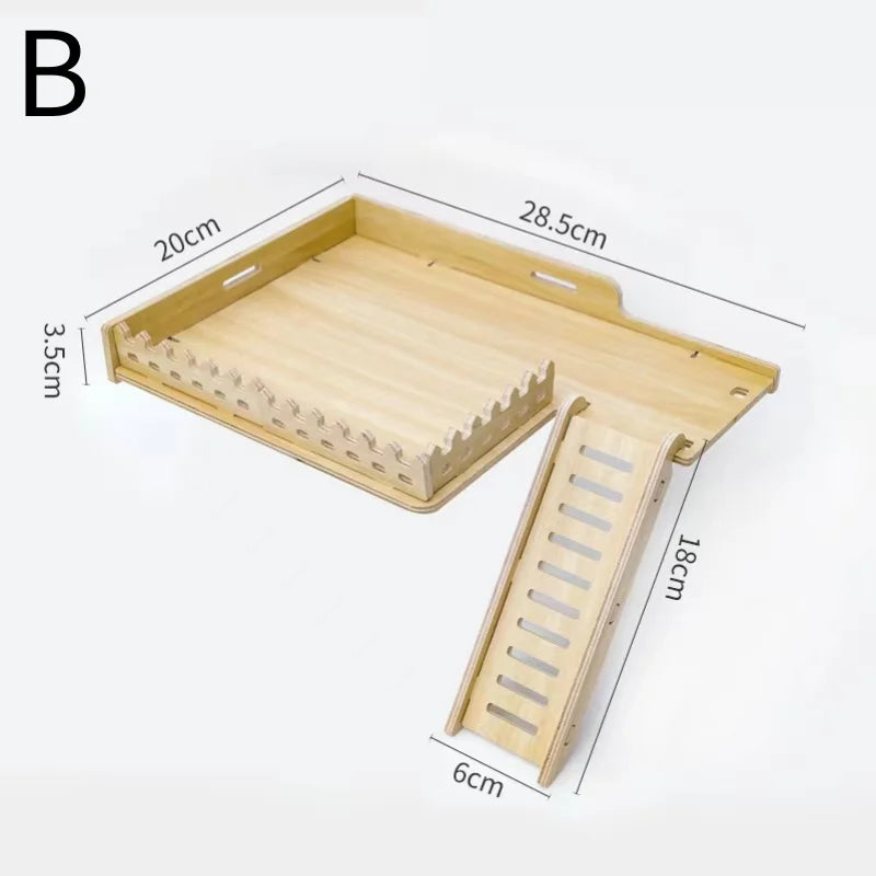 Practical Hamster Toy Thickened Entertainment Smooth Hamster Double Layer Wooden Climbing Platform with Ladder