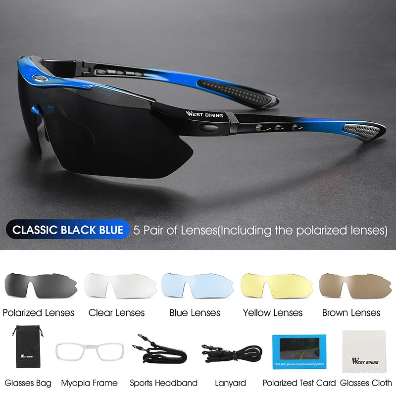 WEST BIKING Cycling Polarized Glasses Bike Outdoor Sports Sunglasses MTB PC Goggles Eyewear 5 Lens Bicycle Accessories