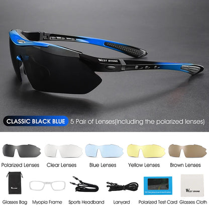 WEST BIKING Cycling Polarized Glasses Bike Outdoor Sports Sunglasses MTB PC Goggles Eyewear 5 Lens Bicycle Accessories