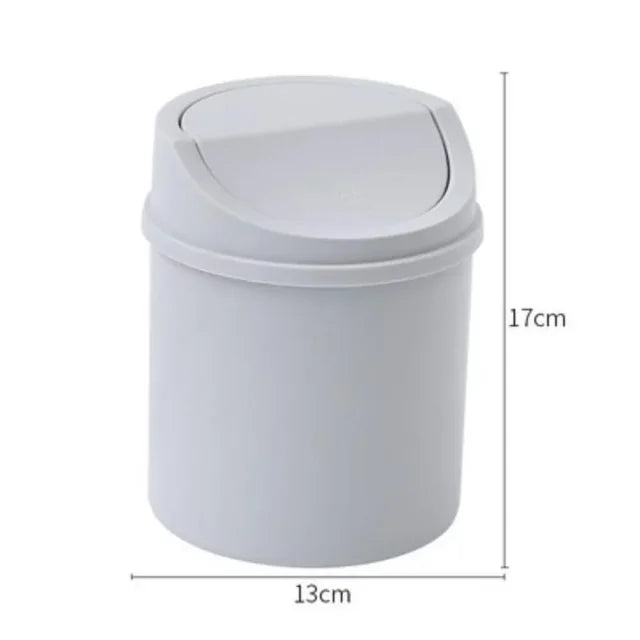 Mini bote de basura pequeño de escritorio con tapa, ideal para el dormitorio, la limpieza y el escritorio del hogar. 