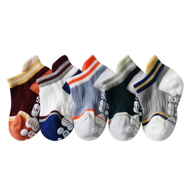 5 Pairs Breathable Cotton Kids Socks Baby Casual Socks Anti-slip Boys Girls Socks 