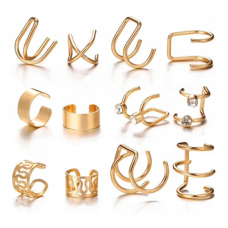 Silver Color Leaves Clip Earrings for Women Men Creative Simple C Ear Cuff Non-Piercing Ear Ear Clip Set Trend Jewelry Gift