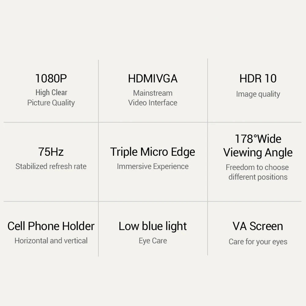 27inch LCD Monitor 1080P FHD 75Hz, Blu-ray Filtered Screen HDR 10 178°Wide Viewing Angle, Mobile Phone Bracket for Office Game