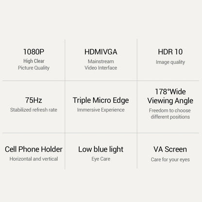 27inch LCD Monitor 1080P FHD 75Hz, Blu-ray Filtered Screen HDR 10 178°Wide Viewing Angle, Mobile Phone Bracket for Office Game