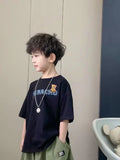 Camiseta de manga corta de verano para niños, Top de cuello redondo para niños pequeños y medianos, moda informal versátil de media manga