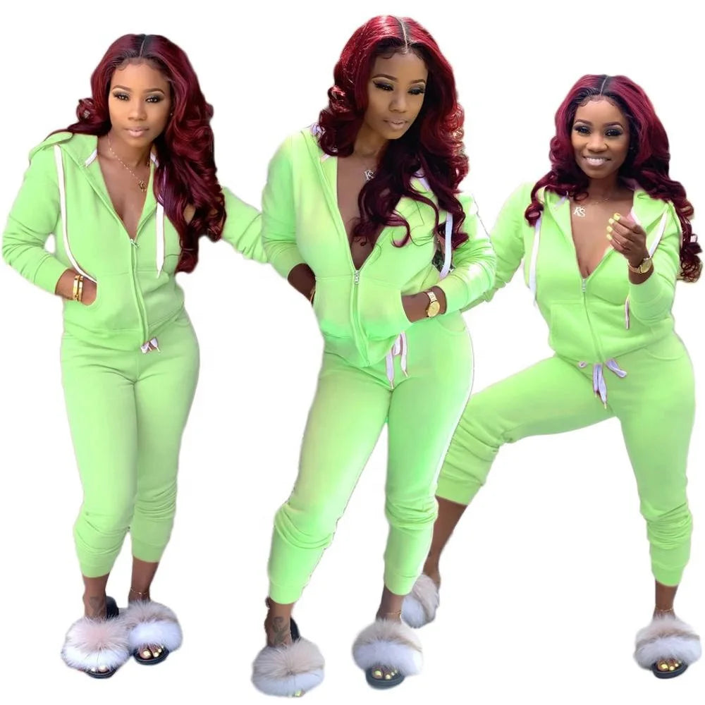 2 Pieces Set Women 2021 Fall Hot Style Europe women's Pure Color Fleece Two-Piece Suit Movement Sports Set Dropshipping ZXP9628