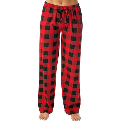 Women Christmas Pajama Pants Autumn Winter Red Black Plaid Printed Straight Trousers Casual Pants Streetwear Clothes 