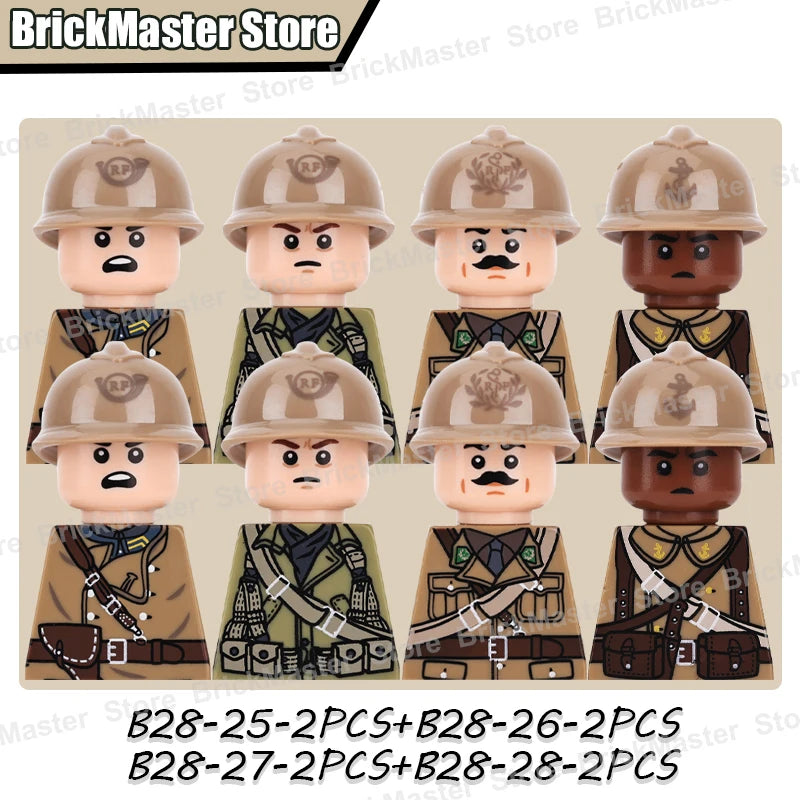 WW2 French Soldier Figure Building Blocks Military War Weapon Medical Officer Army Infantry Warrior Cavalry Gun Bricks Toy Gifts