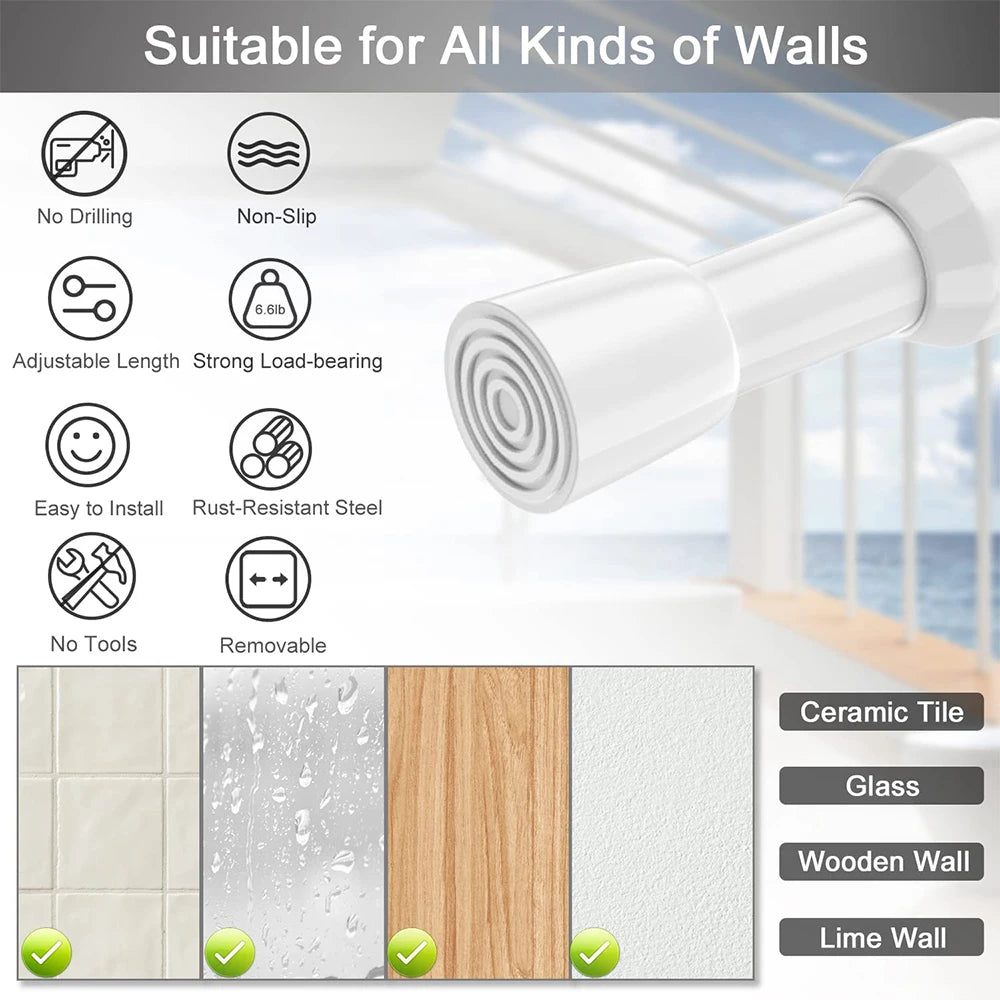 Barras de cortina con resorte de tensión, duraderas, de longitud ajustable, extensibles, telescópicas, para baño, cocina y armario, sin taladro.