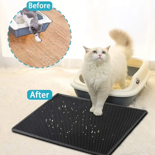 Esterilla de arena para gatos de doble capa, impermeable, antideslizante, lavable, ideal como regalo. 
