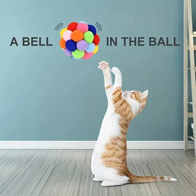 1/3PCS Cat Toys, Cat Plush Ball Toy, Pet Elastic Bell Ball, Self-Play Colorful Woolen Ball for Cats